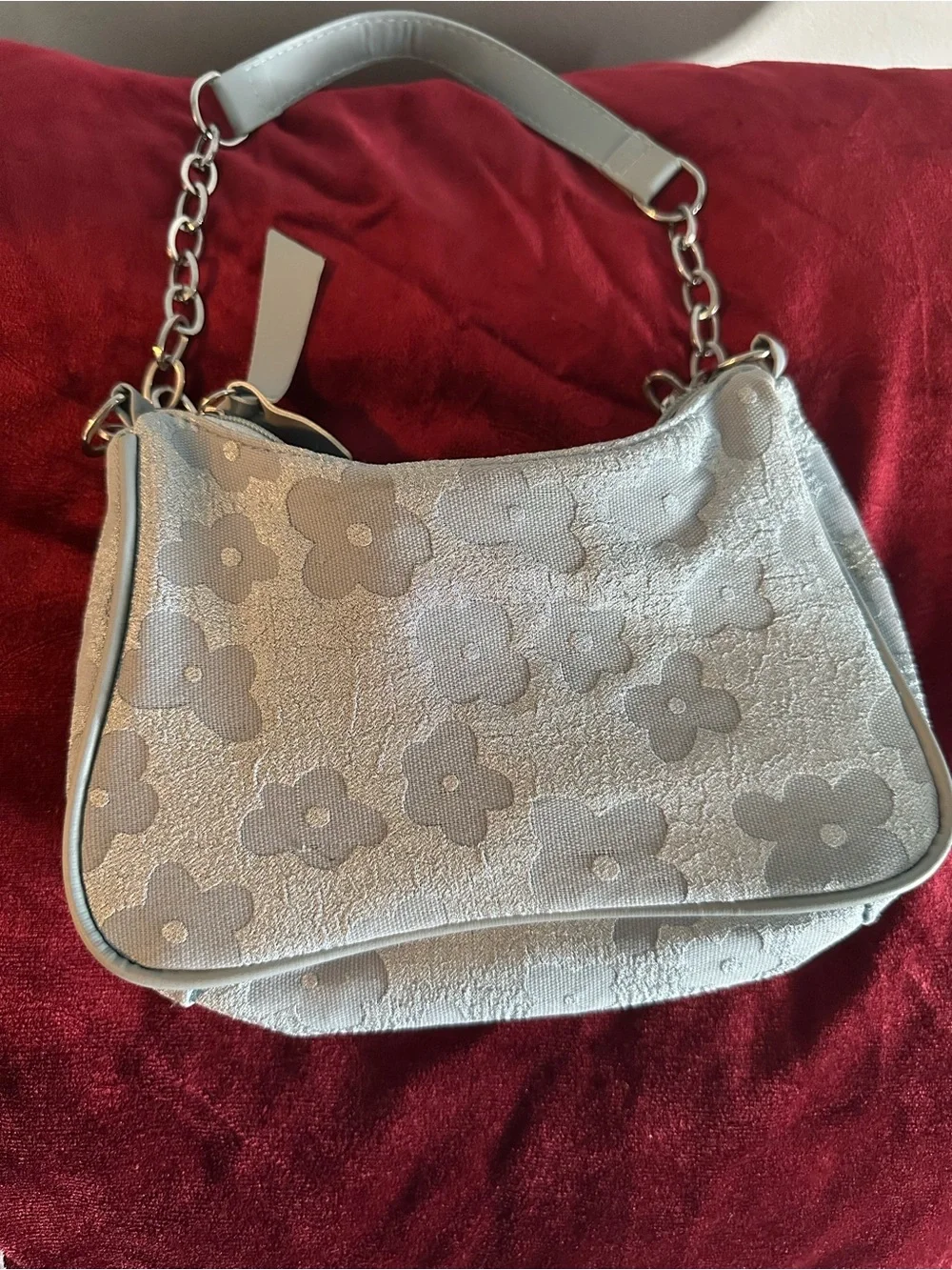 Silver Floral Jacquard Shoulder Bag